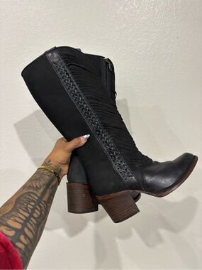Rare cuadra black Braided Fringe Heeled Boots